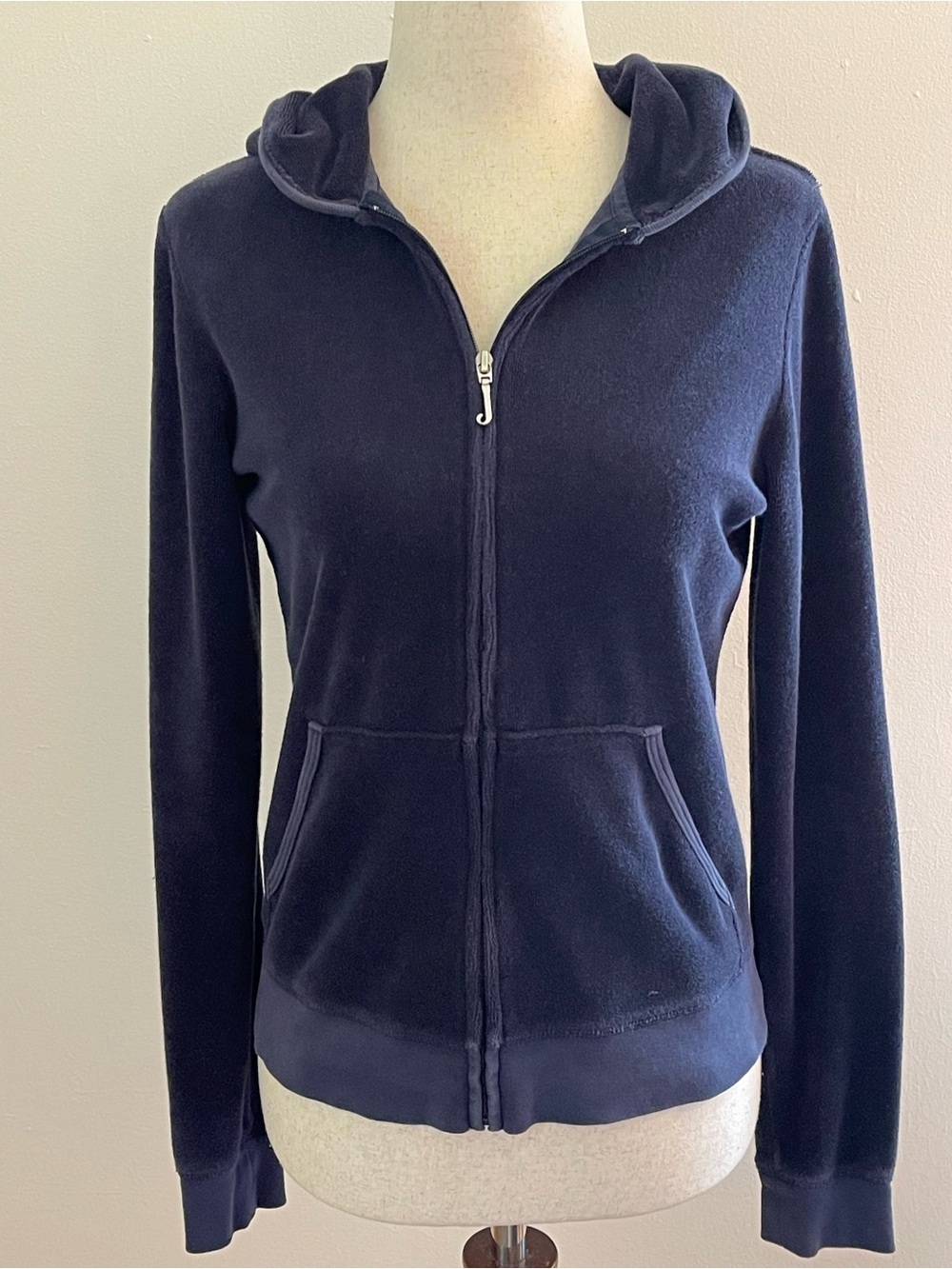 Juicy Couture Navy Terry Cloth Zip Hoodie Jacket Medium USA